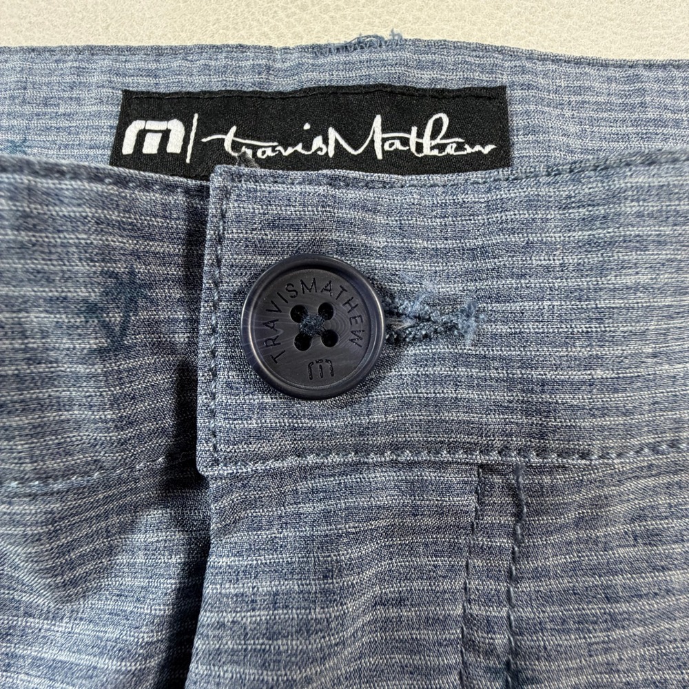 Travis Mathew Mens Blue Palm Tree Print Golf Shorts Size 36 Heathered Hybrid - Picture 7 of 12